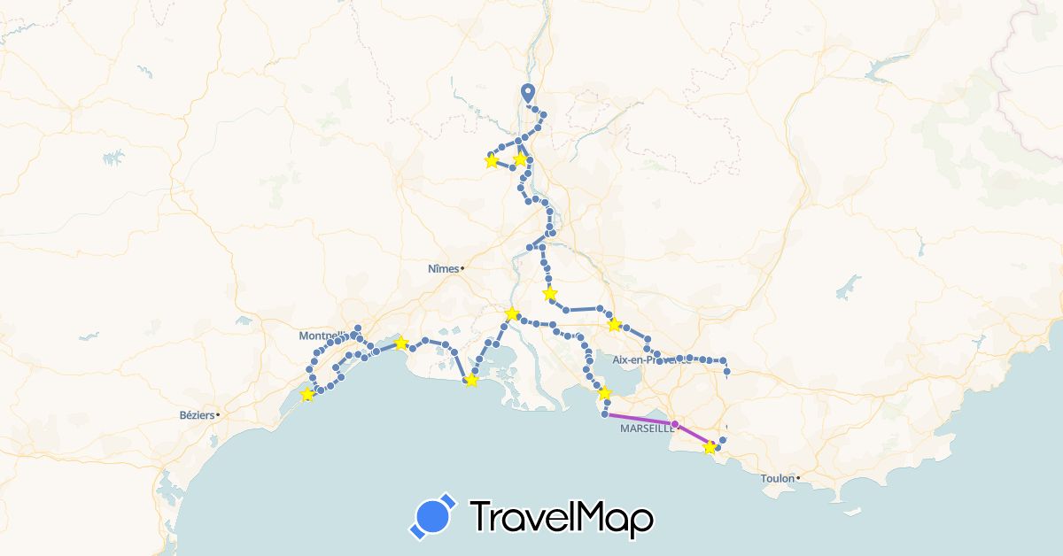 TravelMap itinerary: cycling, train in France (Europe)